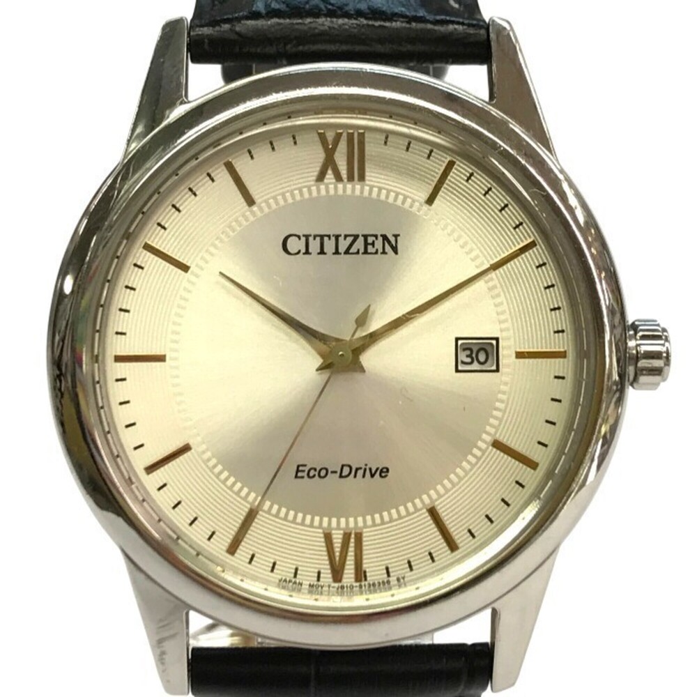 CITIZEN Eco-Drive Men's Analog Solar Watch, Stainless Steel, Leather Band, Si...